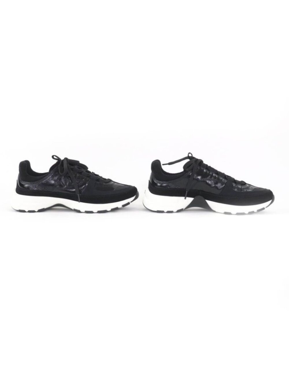 Chanel Coco Mark Leather Low Cut Sneakers Black White 37 Boxes - Picture 3 of 14